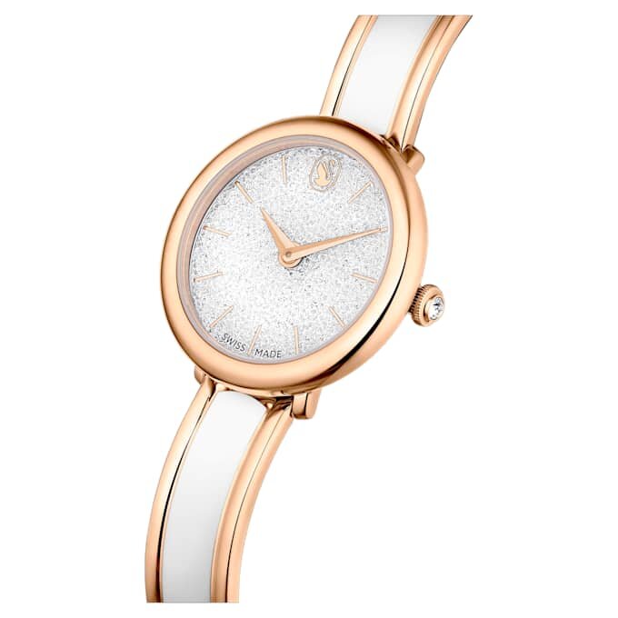 Crystalline Bangle Watch Swiss Made, Metal Bracelet, White, Rose Gold-Tone Finish Crystalline Bangle Watch Swiss Made, Metal Bracelet, White, Rose Gold-Tone Finish