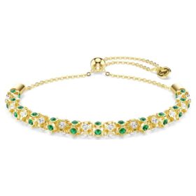 Dextera Bracelet Round Cut, Green, Gold-Tone Finish
