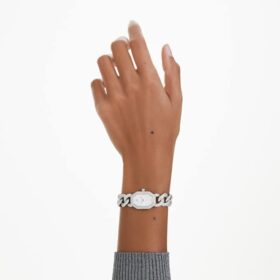 Dextera Chain Watch Swiss Made, Crystal Bracelet, Silver Tone, Stainless Steel