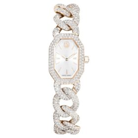 Dextera Chain Watch Swiss Made, Crystal Bracelet, White, Champagne Gold-Tone Finish
