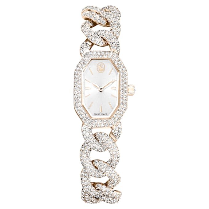 Dextera Chain Watch Swiss Made, Crystal Bracelet, White, Champagne Gold-Tone Finish Dextera Chain Watch Swiss Made, Crystal Bracelet, White, Champagne Gold-Tone Finish