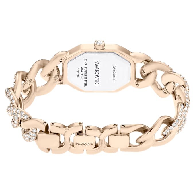 Dextera Chain Watch Swiss Made, Crystal Bracelet, White, Champagne Gold-Tone Finish Dextera Chain Watch Swiss Made, Crystal Bracelet, White, Champagne Gold-Tone Finish