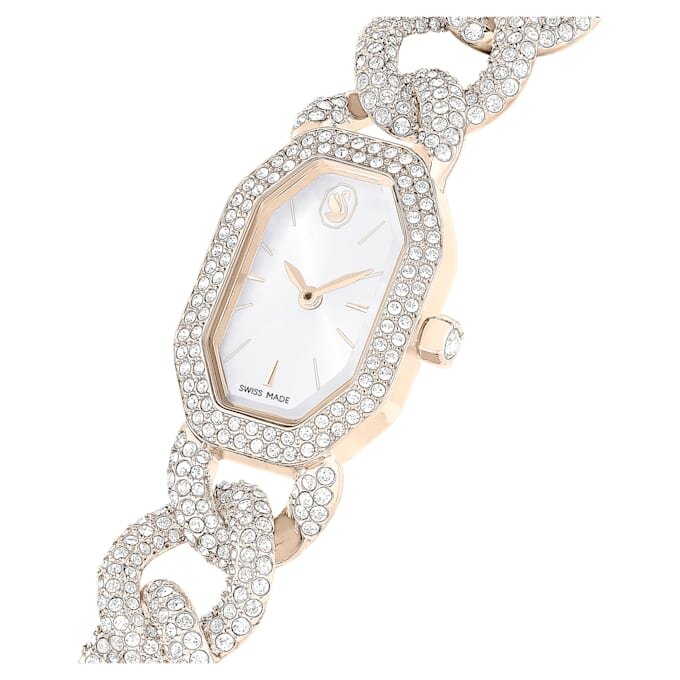 Dextera Chain Watch Swiss Made, Crystal Bracelet, White, Champagne Gold-Tone Finish Dextera Chain Watch Swiss Made, Crystal Bracelet, White, Champagne Gold-Tone Finish