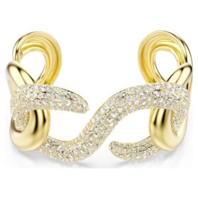 Dextera Cuff Round Cut, White, Gold-Tone Plated