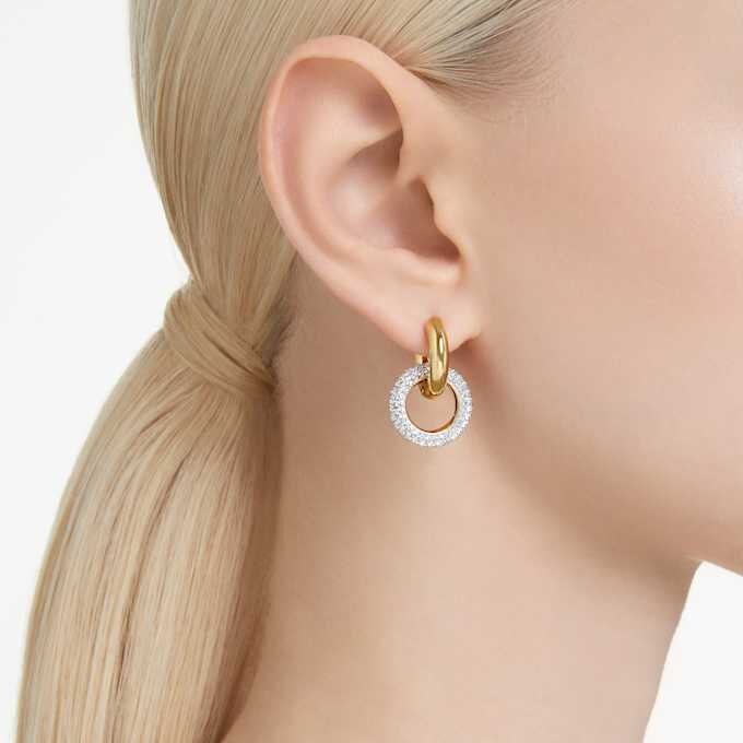 Dextera Hoop Earrings Asymmetrical Design, Interlocking Loop, White, Gold-Tone Plated Dextera Hoop Earrings Asymmetrical Design, Interlocking Loop, White, Gold-Tone Plated