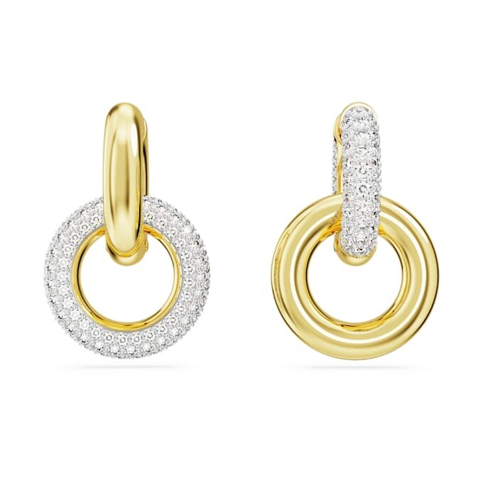 Dextera Hoop Earrings Asymmetrical Design, Interlocking Loop, White, Gold-Tone Plated Dextera Hoop Earrings Asymmetrical Design, Interlocking Loop, White, Gold-Tone Plated