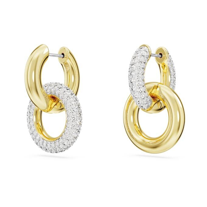 Dextera Hoop Earrings Asymmetrical Design, Interlocking Loop, White, Gold-Tone Plated Dextera Hoop Earrings Asymmetrical Design, Interlocking Loop, White, Gold-Tone Plated