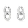 Dextera Hoop Earrings Asymmetrical Design, Interlocking Loop, White, Rhodium Plated Dextera Hoop Earrings Asymmetrical Design, Interlocking Loop, White, Rhodium Plated