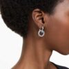 Dextera Hoop Earrings Asymmetrical Design, Interlocking Loop, White, Rhodium Plated Dextera Hoop Earrings Asymmetrical Design, Interlocking Loop, White, Rhodium Plated