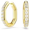 Dextera Hoop Earrings Octagon Shape, Round Cut, Medium, White, Gold-Tone Plated