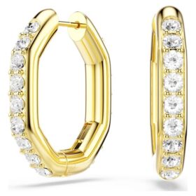 Dextera Hoop Earrings Octagon Shape, Round Cut, Medium, White, Gold-Tone Plated Dextera Hoop Earrings Octagon Shape, Round Cut, Medium, White, Gold-Tone Plated