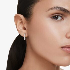 Dextera Hoop Earrings Octagon Shape, Round Cut, Small, White, Rhodium Plated Dextera Hoop Earrings Octagon Shape, Round Cut, Small, White, Rhodium Plated