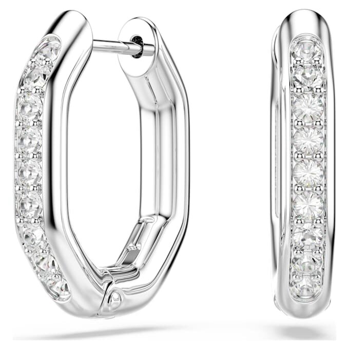 Dextera Hoop Earrings Octagon Shape, Round Cut, Small, White, Rhodium Plated Dextera Hoop Earrings Octagon Shape, Round Cut, Small, White, Rhodium Plated