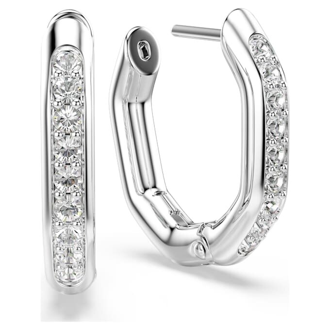 Dextera Hoop Earrings Octagon Shape, Round Cut, Small, White, Rhodium Plated Dextera Hoop Earrings Octagon Shape, Round Cut, Small, White, Rhodium Plated