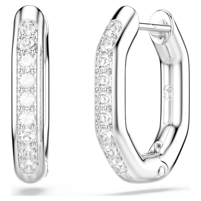 Dextera Hoop Earrings Octagon Shape, Round Cut, Small, White, Rhodium Plated Dextera Hoop Earrings Octagon Shape, Round Cut, Small, White, Rhodium Plated