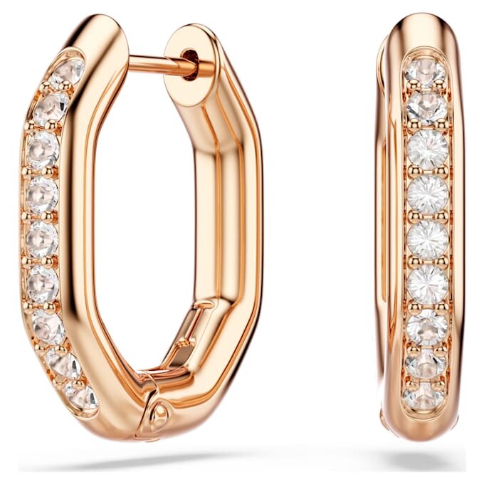 Dextera Hoop Earrings Octagon Shape, Round Cut, Small, White, Rose Gold-Tone Plated Dextera Hoop Earrings Octagon Shape, Round Cut, Small, White, Rose Gold-Tone Plated