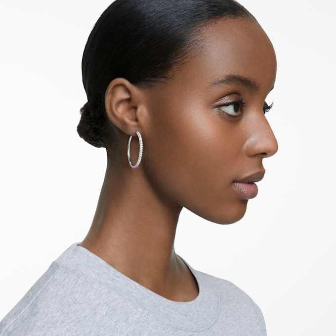 Dextera Hoop Earrings Pavé, Large, White, Rhodium Plated Dextera Hoop Earrings Pavé, Large, White, Rhodium Plated
