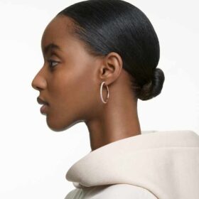 Dextera Hoop Earrings Pavé, Large, White, Rose Gold-Tone Plated Dextera Hoop Earrings Pavé, Large, White, Rose Gold-Tone Plated