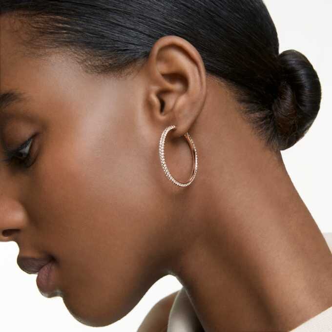 Dextera Hoop Earrings Pavé, Large, White, Rose Gold-Tone Plated Dextera Hoop Earrings Pavé, Large, White, Rose Gold-Tone Plated