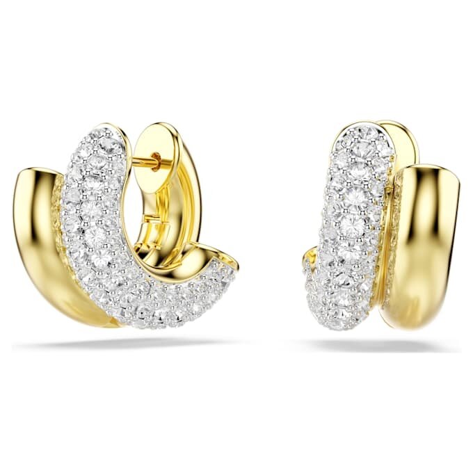 Dextera Hoop Earrings Round Cut, Mini, White, Gold-Tone Plated Dextera Hoop Earrings Round Cut, Mini, White, Gold-Tone Plated