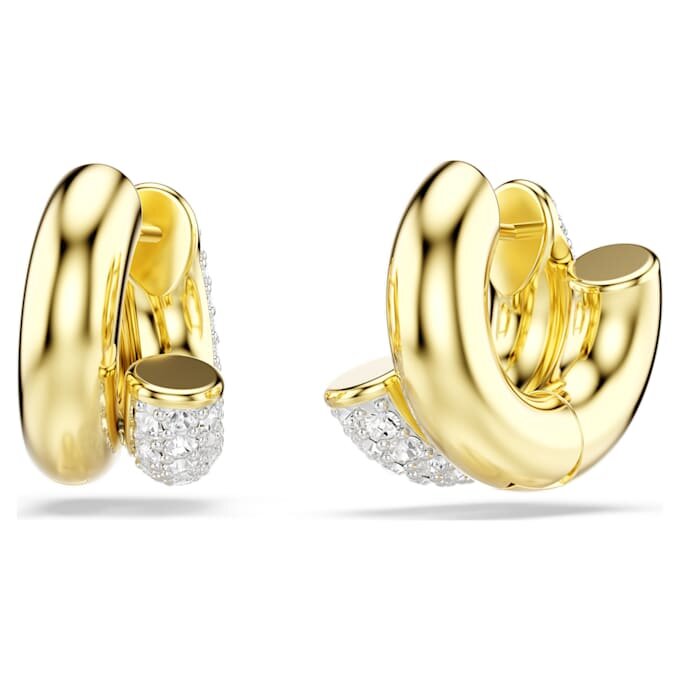 Dextera Hoop Earrings Round Cut, Mini, White, Gold-Tone Plated Dextera Hoop Earrings Round Cut, Mini, White, Gold-Tone Plated