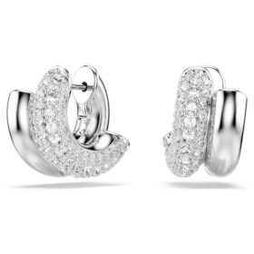 Dextera Hoop Earrings Round Cut, Mini, White, Rhodium Plated Dextera Hoop Earrings Round Cut, Mini, White, Rhodium Plated