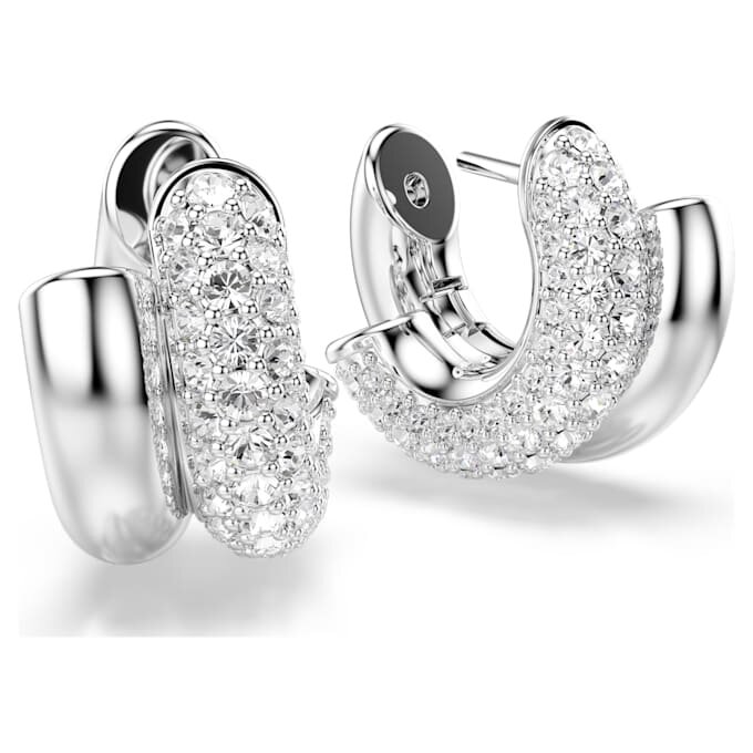 Dextera Hoop Earrings Round Cut, Mini, White, Rhodium Plated Dextera Hoop Earrings Round Cut, Mini, White, Rhodium Plated