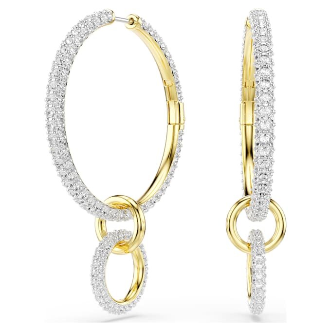 Dextera Hoop Earrings Round Cut, White, Gold-Tone Plated Dextera Hoop Earrings Round Cut, White, Gold-Tone Plated