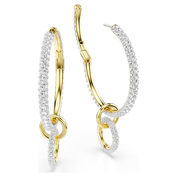 Dextera Hoop Earrings Round Cut, White, Gold-Tone Plated Dextera Hoop Earrings Round Cut, White, Gold-Tone Plated