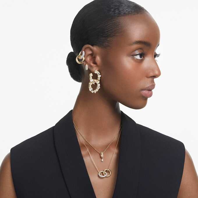 Dextera Hoop Earrings Asymmetrical Design, Interlocking Loop, White, Gold-Tone Plated Dextera Hoop Earrings Asymmetrical Design, Interlocking Loop, White, Gold-Tone Plated