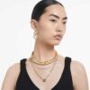 Dextera Hoop Earrings Small, White, Gold-Tone Plated Dextera Hoop Earrings Small, White, Gold-Tone Plated