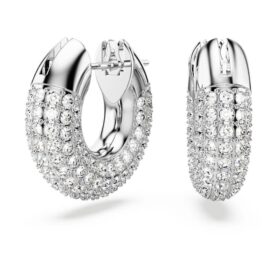 Dextera Hoop Earrings Small, White, Rhodium Plated Dextera Hoop Earrings Small, White, Rhodium Plated