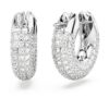 Dextera Hoop Earrings Small, White, Rhodium Plated