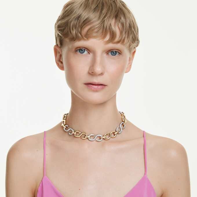 Dextera Necklace Round Cut, Chain, White, Mixed Metal Finish Dextera Necklace Round Cut, Chain, White, Mixed Metal Finish