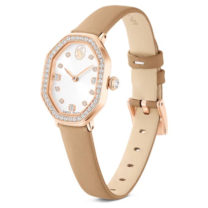 Dextera Octagon Watch Swiss Made, Leather Strap, Brown, Rose Gold-Tone Finish Dextera Octagon Watch Swiss Made, Leather Strap, Brown, Rose Gold-Tone Finish