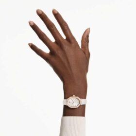 Dextera Octagon Watch Swiss Made, Leather Strap, White, Rose Gold-Tone Finish