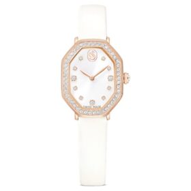 Dextera Octagon Watch Swiss Made, Leather Strap, White, Rose Gold-Tone Finish