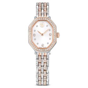 Dextera Octagon Watch Swiss Made, Metal Bracelet, Silver Tone, Rose Gold-Tone Finish