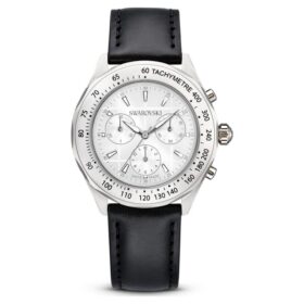 Dextera Tachymetre Watch Swiss Made, Leather Strap, Silver Tone, Stainless Steel