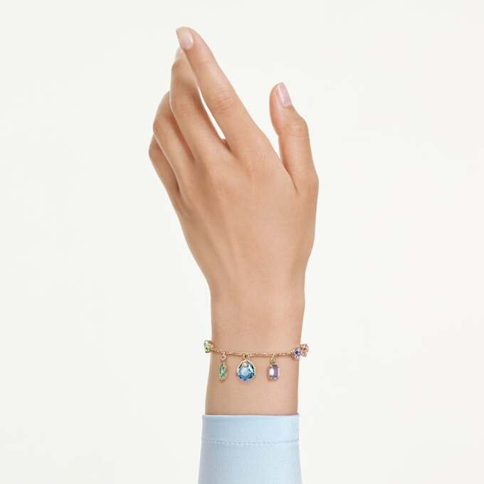 Gema Bracelet Mixed Cuts, Dangling Crystals, Multicolored, Gold-Tone Plated Gema Bracelet Mixed Cuts, Dangling Crystals, Multicolored, Gold-Tone Plated