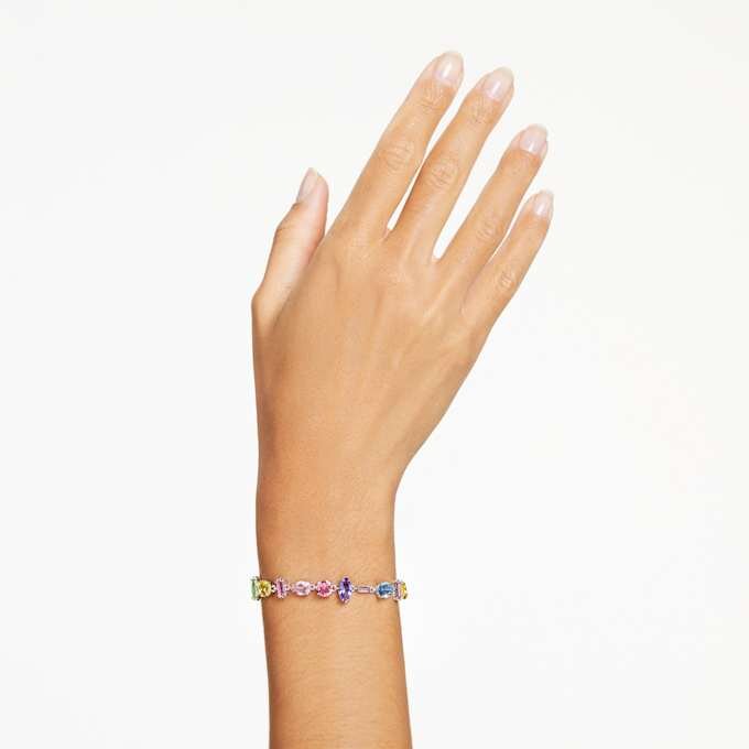 Gema Bracelet Mixed Cuts, Multicolored, Rhodium Plated Gema Bracelet Mixed Cuts, Multicolored, Rhodium Plated