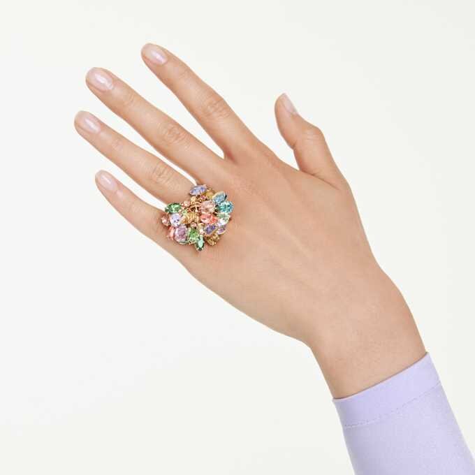 Gema Cocktail Ring Mixed Cuts, Multicolored, Gold-Tone Plated Gema Cocktail Ring Mixed Cuts, Multicolored, Gold-Tone Plated