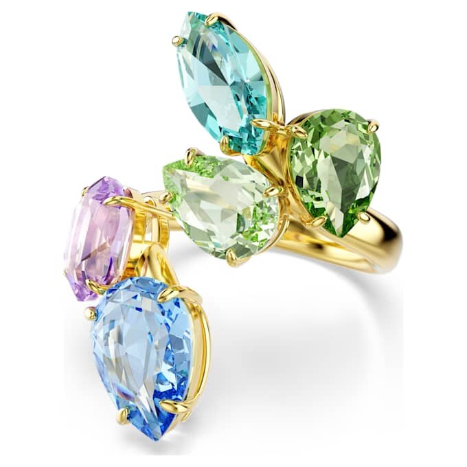 Gema Cocktail Ring Mixed Cuts, Multicolored, Gold-Tone Plated Gema Cocktail Ring Mixed Cuts, Multicolored, Gold-Tone Plated