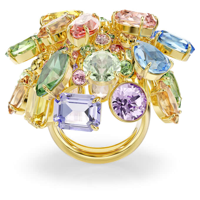 Gema Cocktail Ring Mixed Cuts, Multicolored, Gold-Tone Plated Gema Cocktail Ring Mixed Cuts, Multicolored, Gold-Tone Plated