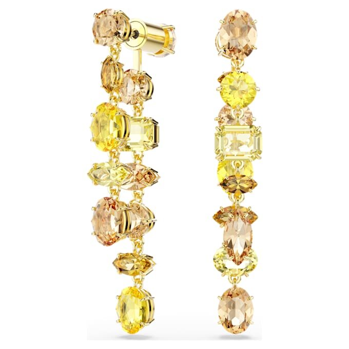Gema Drop Earrings Asymmetrical Design, Mixed Cuts, Long, Yellow, Gold-Tone Plated Gema Drop Earrings Asymmetrical Design, Mixed Cuts, Long, Yellow, Gold-Tone Plated