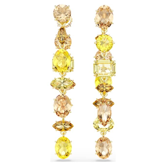 Gema Drop Earrings Asymmetrical Design, Mixed Cuts, Long, Yellow, Gold-Tone Plated Gema Drop Earrings Asymmetrical Design, Mixed Cuts, Long, Yellow, Gold-Tone Plated