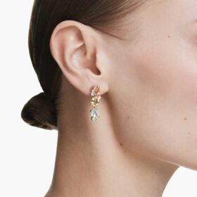 Gema Drop Earrings Asymmetrical Design, Mixed Cuts, Multicolored, Gold-Tone Plated