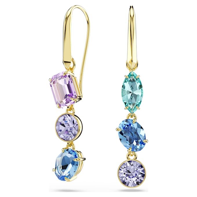 Gema Drop Earrings Asymmetrical Design, Mixed Cuts, Multicolored, Gold-Tone Plated Gema Drop Earrings Asymmetrical Design, Mixed Cuts, Multicolored, Gold-Tone Plated