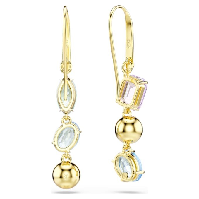 Gema Drop Earrings Asymmetrical Design, Mixed Cuts, Multicolored, Gold-Tone Plated Gema Drop Earrings Asymmetrical Design, Mixed Cuts, Multicolored, Gold-Tone Plated