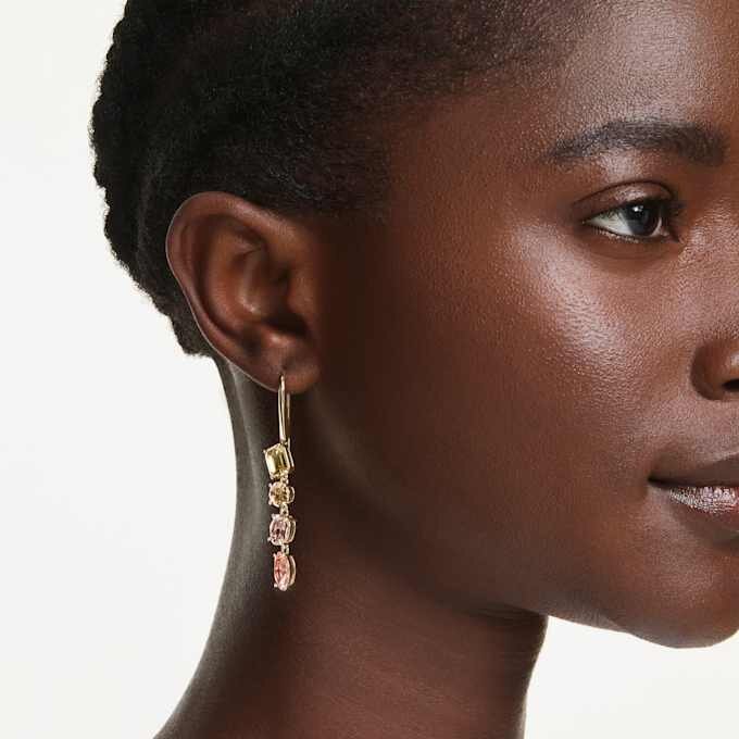 Gema Drop Earrings Asymmetrical Design, Mixed Cuts, Pink, Gold-Tone Plated Gema Drop Earrings Asymmetrical Design, Mixed Cuts, Pink, Gold-Tone Plated